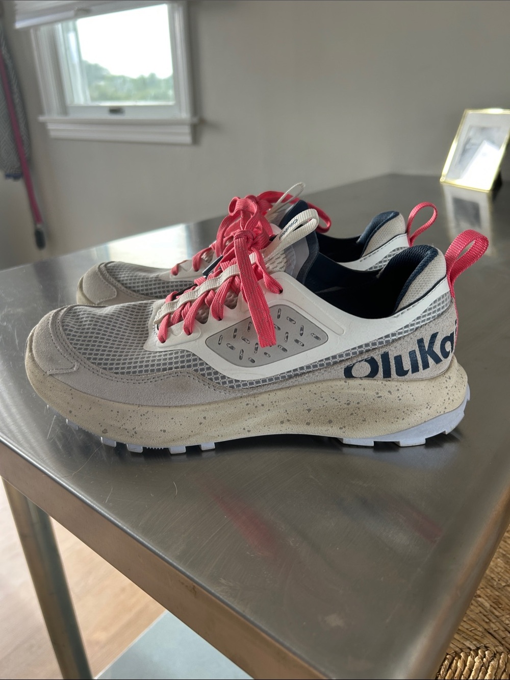 OluKai Beige and Pink Lace Athletic Trail Sneakers